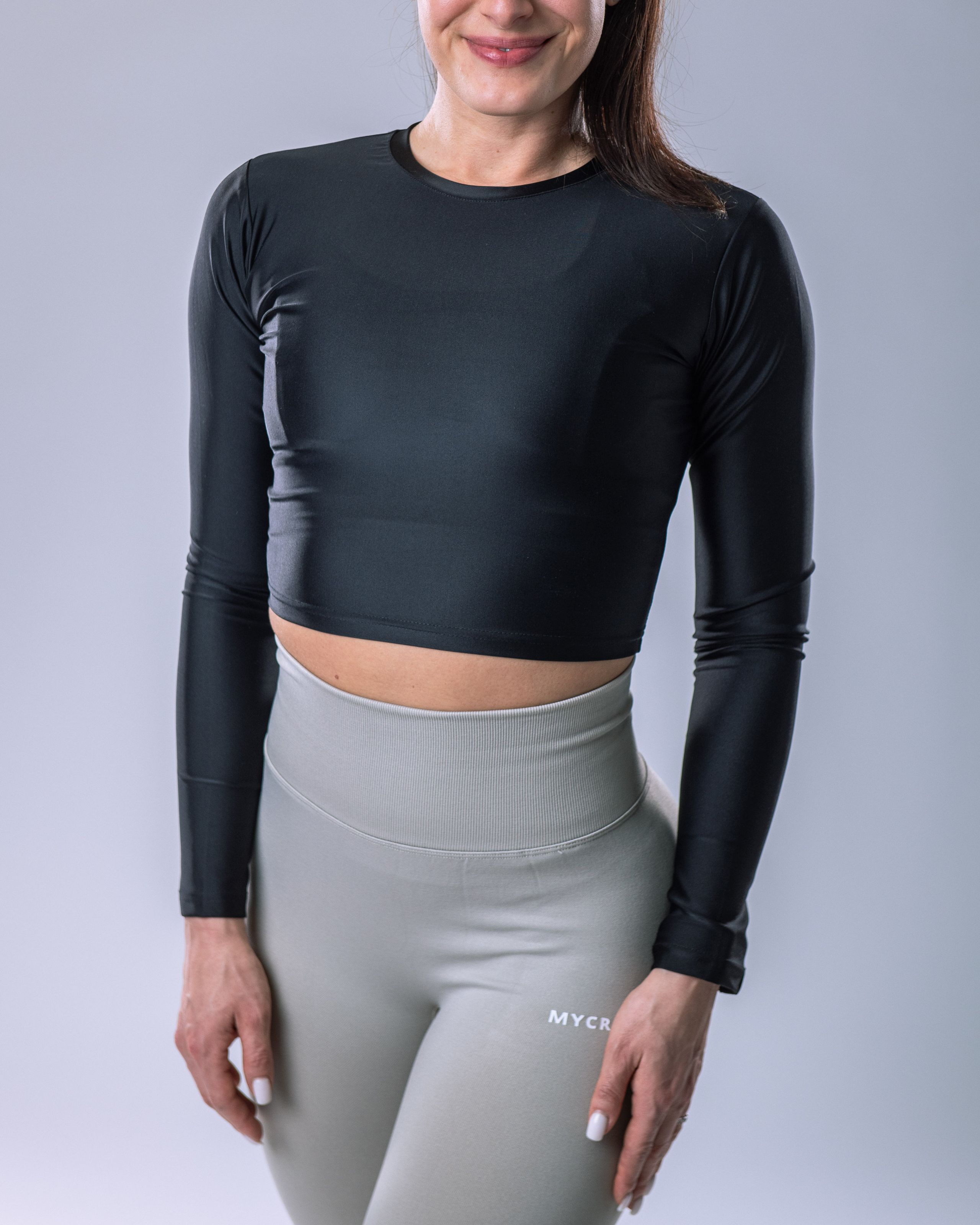 LYCRA Long-Sleeve Crop Top Black M-1