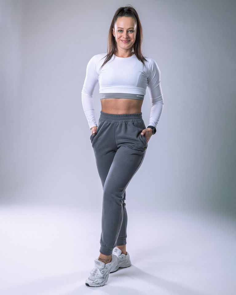 LYCRA Long-Sleeve Crop Top White S-2