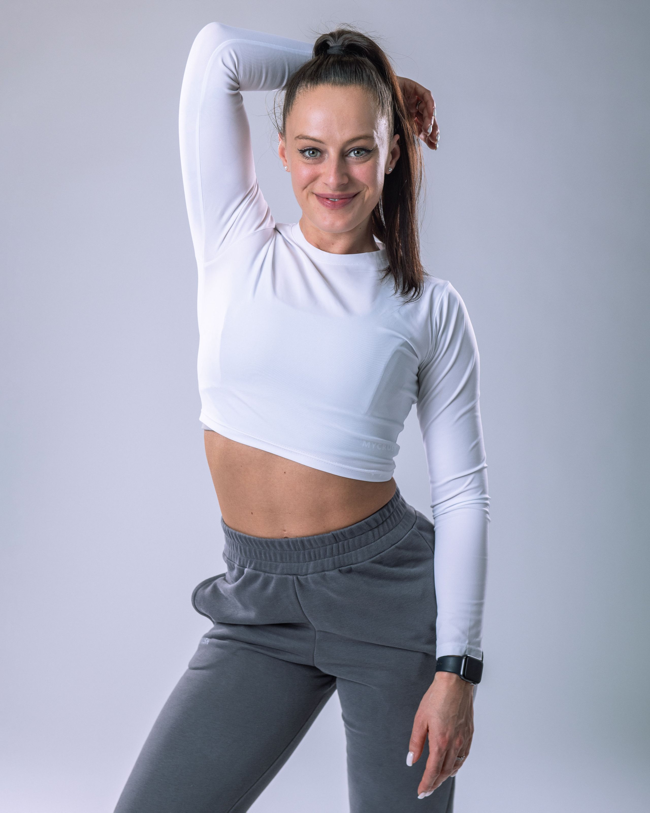 LYCRA Long-Sleeve Crop Top White S-7