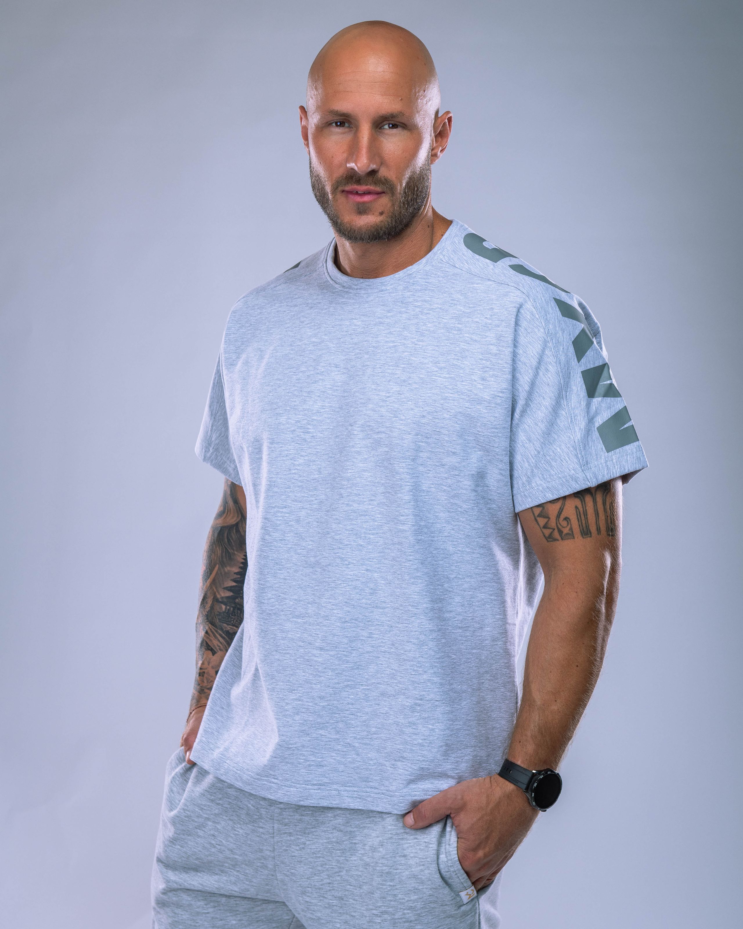 Men’s T-shirt Oversize Large print Heather Grey XL-3