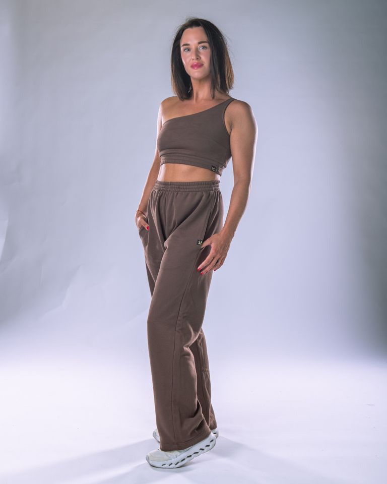 Women's One-Shoulder Top Brown M-2