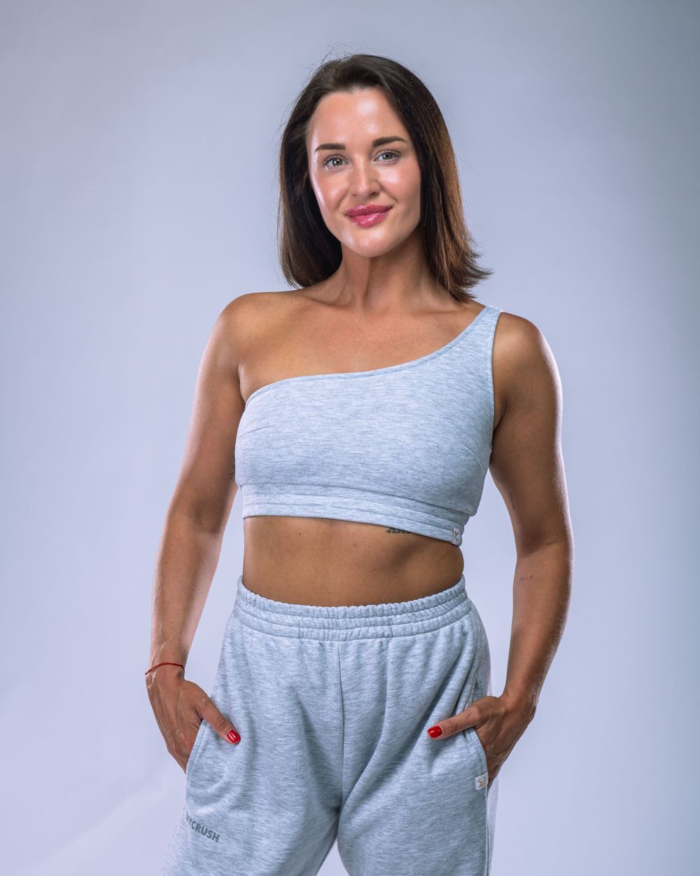 Women's One-Shoulder Top Heather Grey L