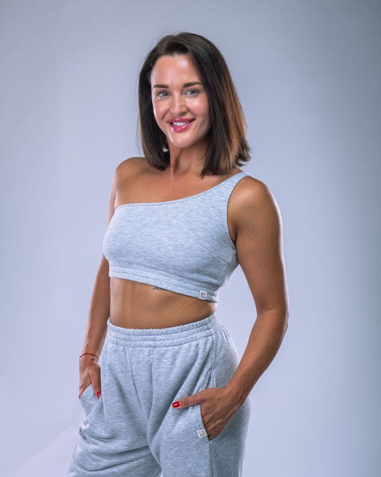 Women's One-Shoulder Top Heather Grey L-4
