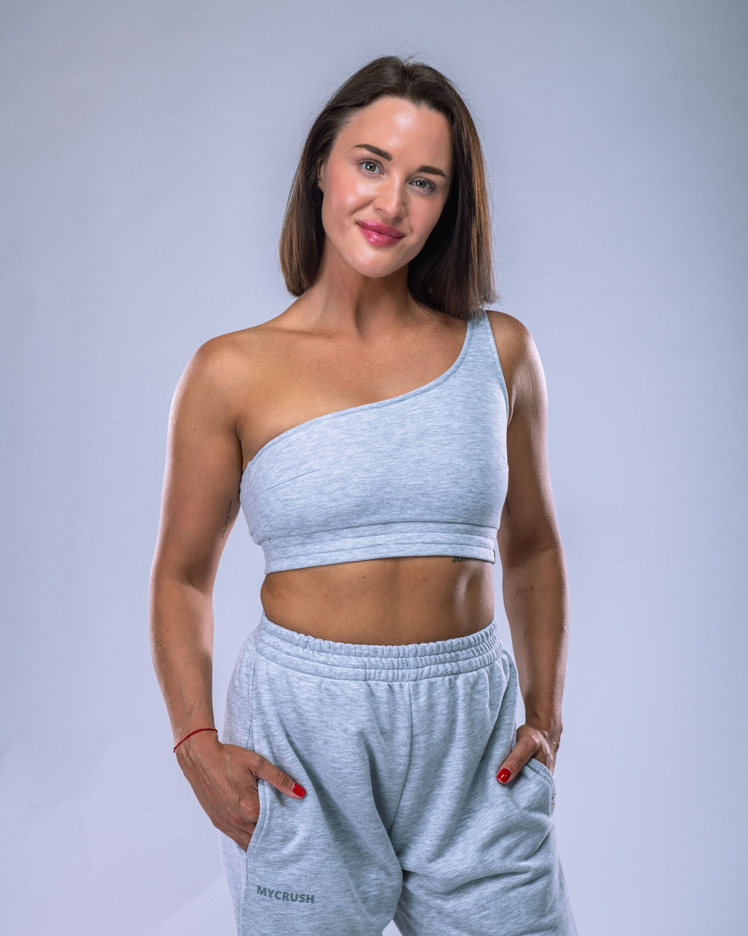 Women's One-Shoulder Top Heather Grey M-8