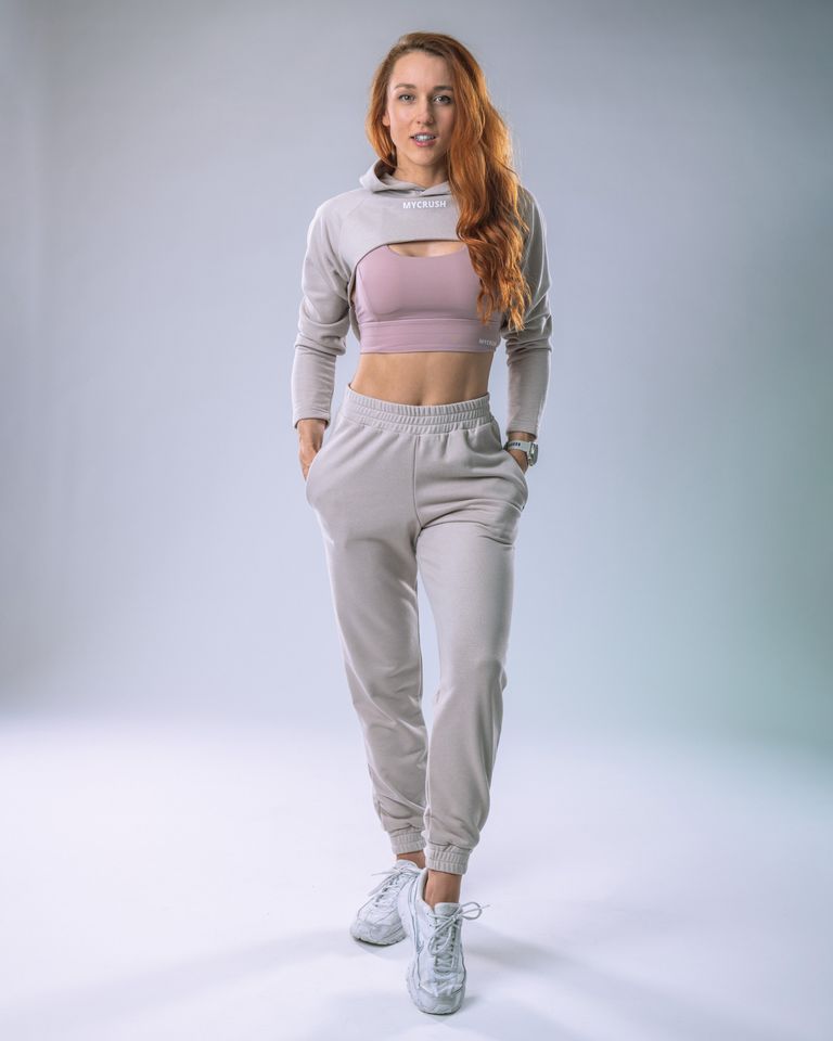 Women’s Ultra Crop Hoodie Beige M-5