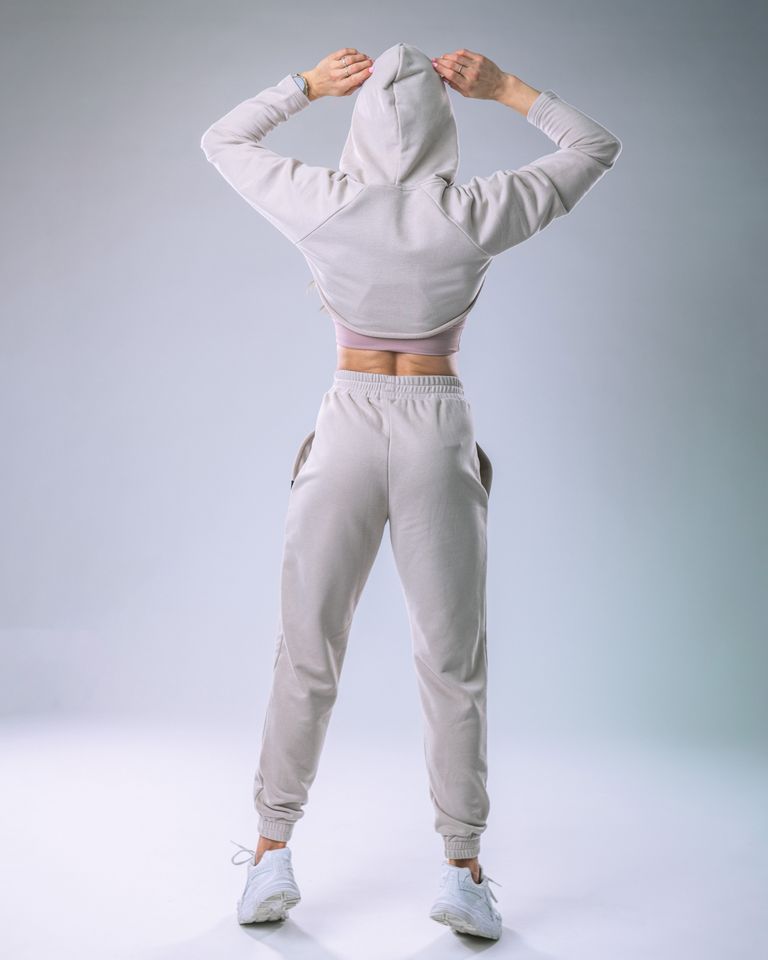 Women’s Ultra Crop Hoodie Beige S-4